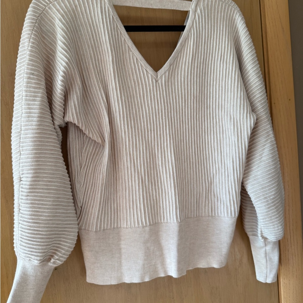 V-Neck Ribbed Sweater - Cream - Picture 4 of 4